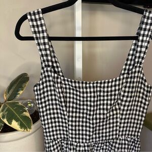 Reformation Bucatini Linen Dress in Black and White Gingham